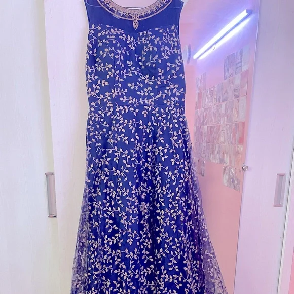 Full length navy blue flared Anarkali gown brand new with tag in 40 size - Picture 1 of 8